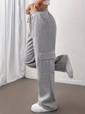 Gray Overalls for Women – Loose Wide Leg Sports Pants, Autumn-Winter Casual