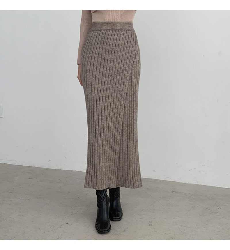 Autumn-Winter High-Waist Pencil Skirt - Slimming with Side Slit, Knitted Wool Dress - Image 2