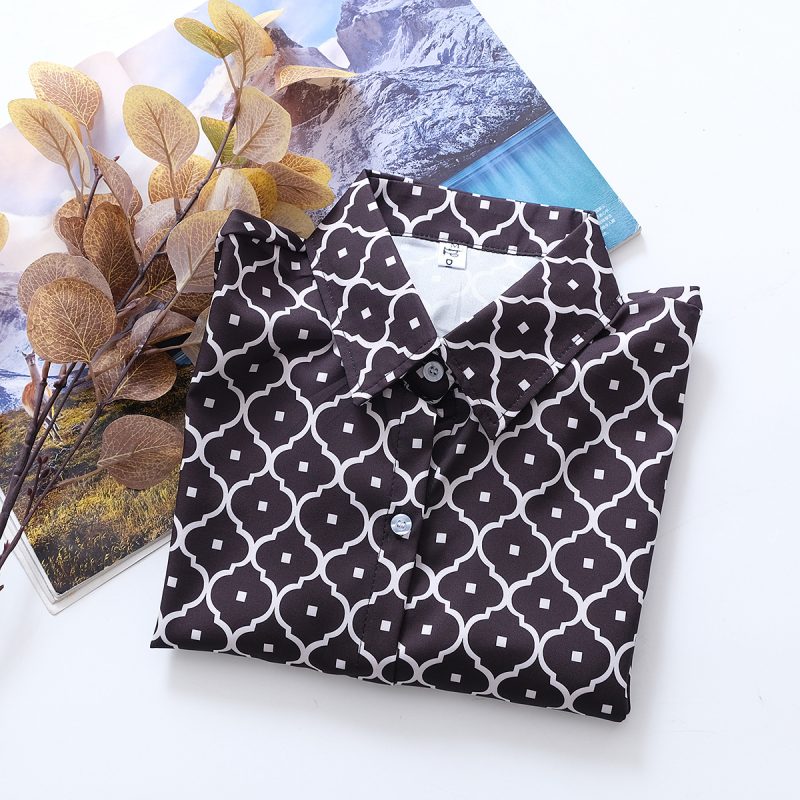 Floral Print Collared Loose Long Sleeve Shirt - Women’s Top - Image 4
