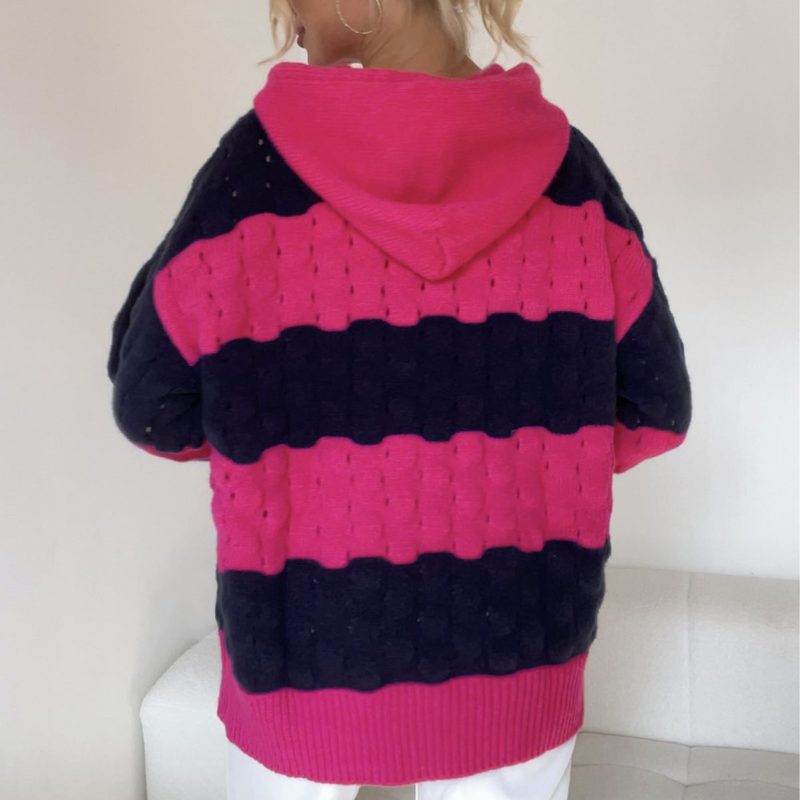 Autumn Winter Women Knitwear Striped Women Sweet Sweater Hoodie - Image 4