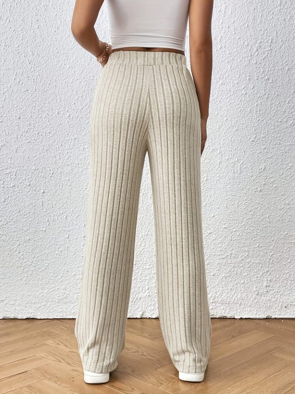 Knitted Wide Leg Trousers - Knot Waist, Elastic High-Waist Casual Pants - Image 6