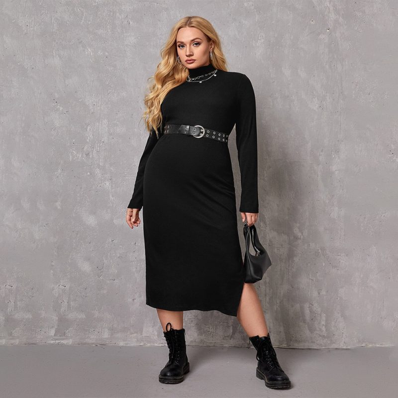 Plus Size Turtleneck Mid-Length Intellectual Dress for Women - Image 4