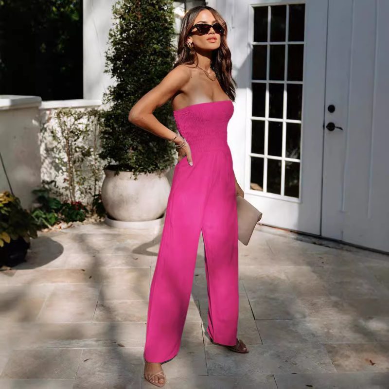 Summer Stretch Solid Color Sexy Tube Top Wide-Leg Jumpsuit