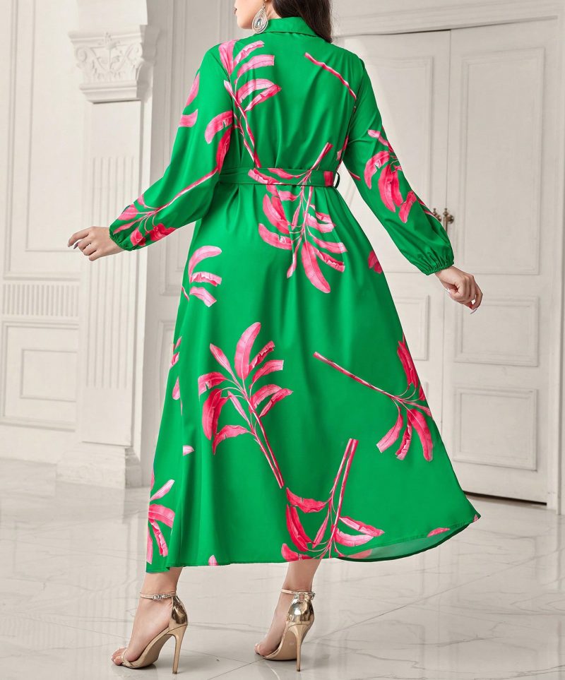 Plus Size Printed Elastic Waist Dress - Autumn Winter - Image 3