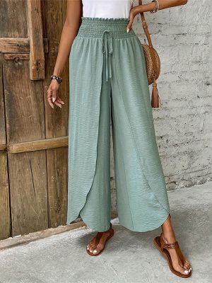 Office Elastic Waist Wide Leg Pants – Irregular Asymmetric