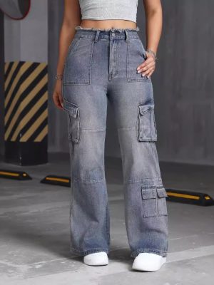 Retro High-Street Wide-Leg Jeans with Multi Pockets