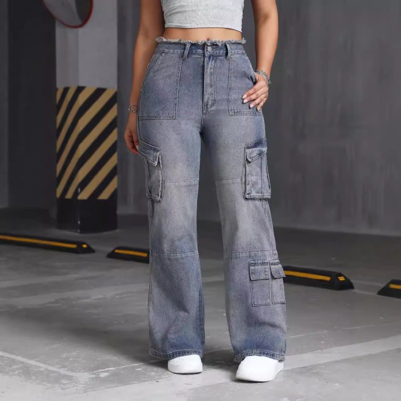 Retro High-Street Wide-Leg Jeans with Multi Pockets