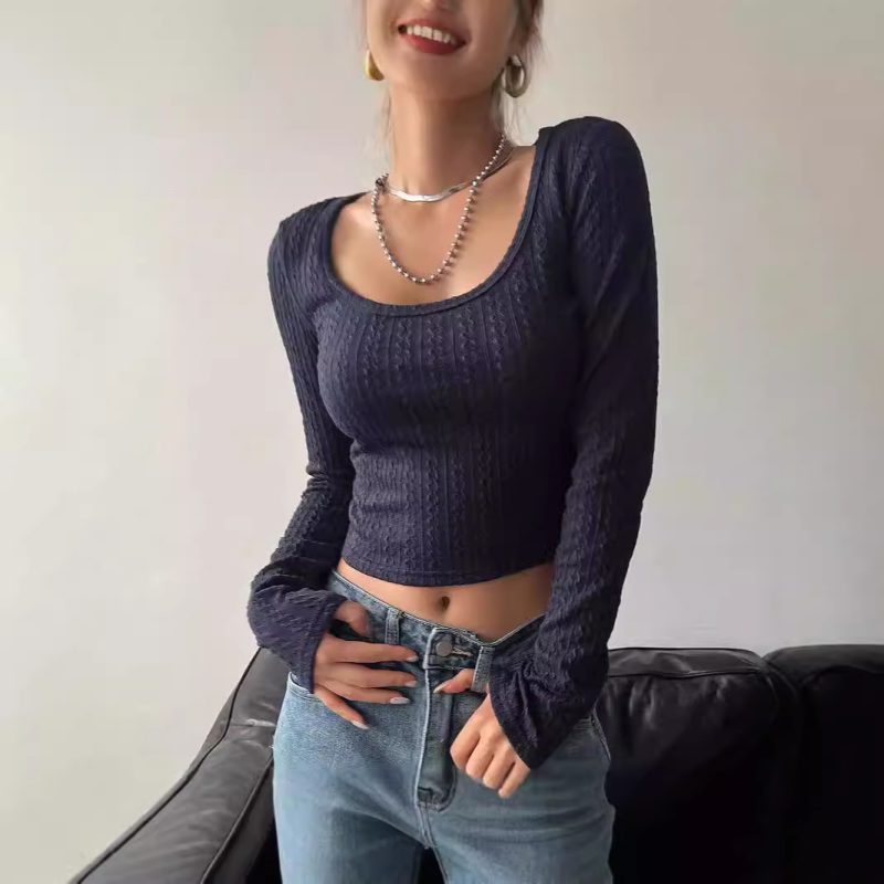 Autumn Slim Fit Low-Cut Long Sleeve Knitted Sweater