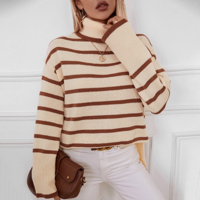 Collared Striped Pullover - Winter Office Sweater for Women - Image 4