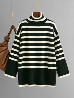 Striped Turtleneck Sweater – Loose Fit Autumn Winter Pullover