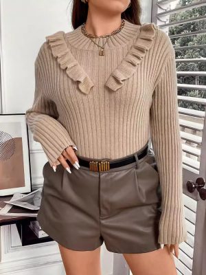 Striped Round Neck Sweater with Lace Collar – Autumn/Winter