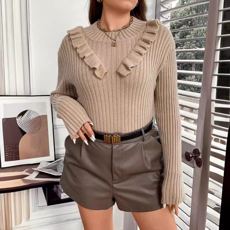 Striped Round Neck Sweater with Lace Collar - Autumn/Winter