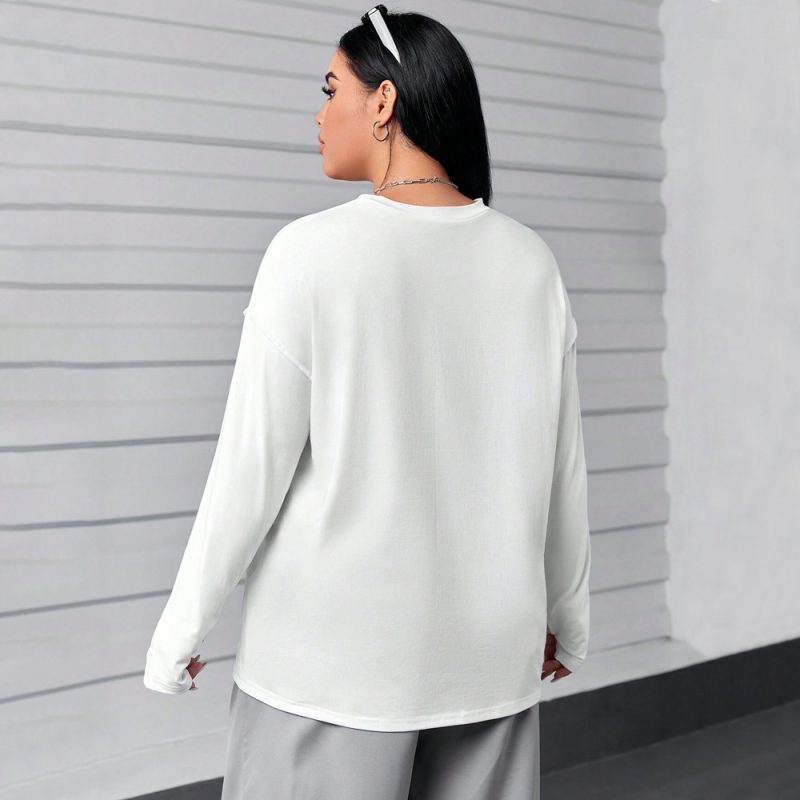 Plus Size Round Neck Long Sleeve Top - Loose & Comfortable - Image 2