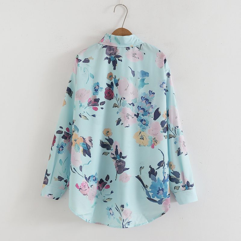 Women's Loose Fit Printed Shirt - Collared, Long Sleeves - Image 2
