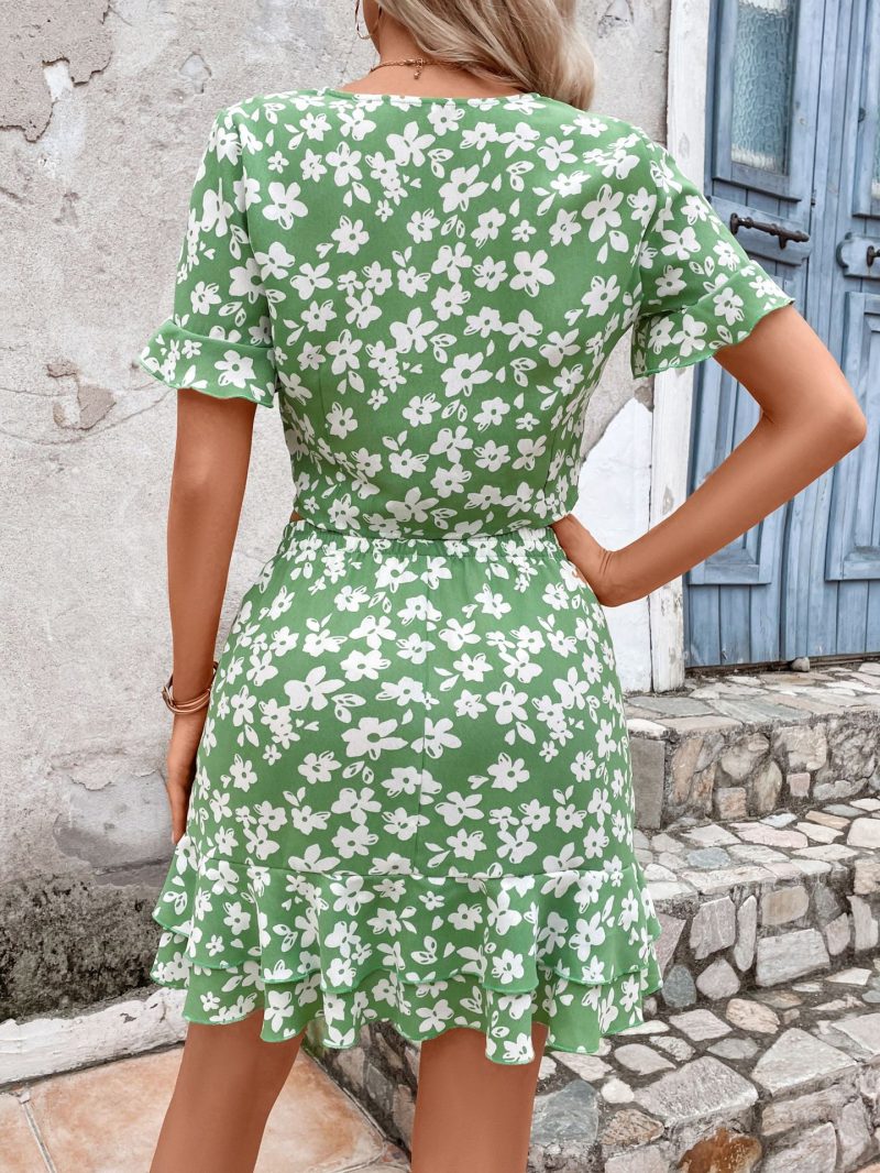 Summer Middle East Printed Lace-Up Short Sleeve Dress - Image 4