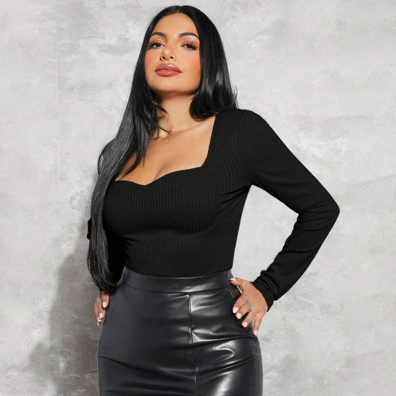 Plus Size Slim Fit Square Neck T-Shirt - Autumn/Winter