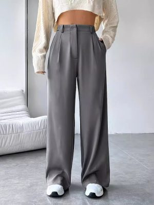 High-Waist Wide Leg Pants for Women – Slimming, Draping Work Trousers