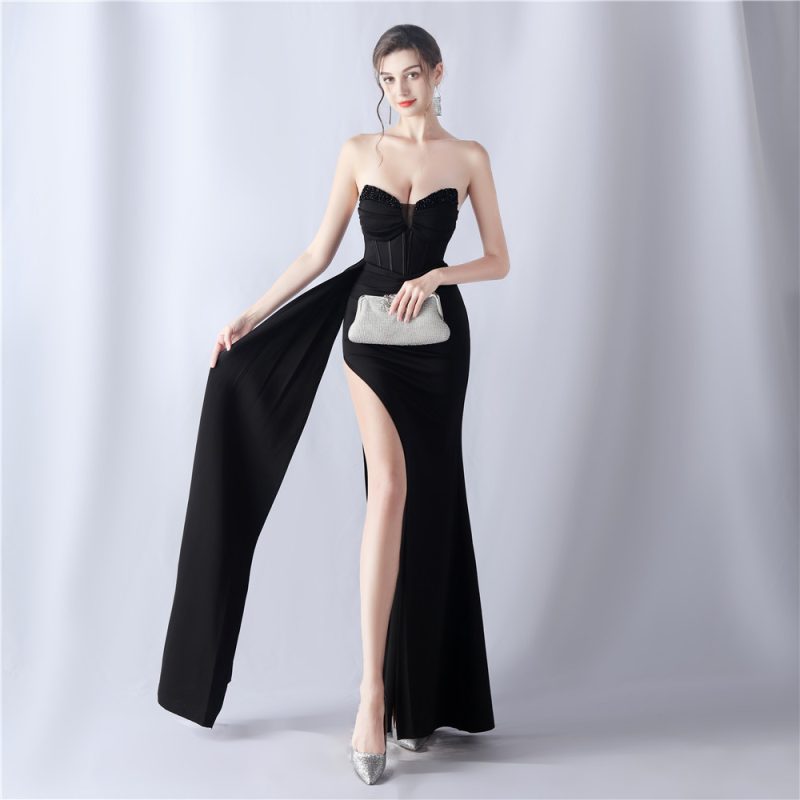 High-End Beaded Corset Evening Dress - Waist Tight - Image 5