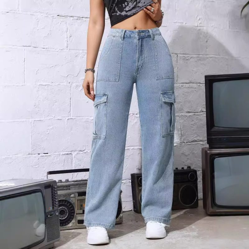 Spring/Summer Cargo Jeans - Multi-Pocket Workwear Trousers