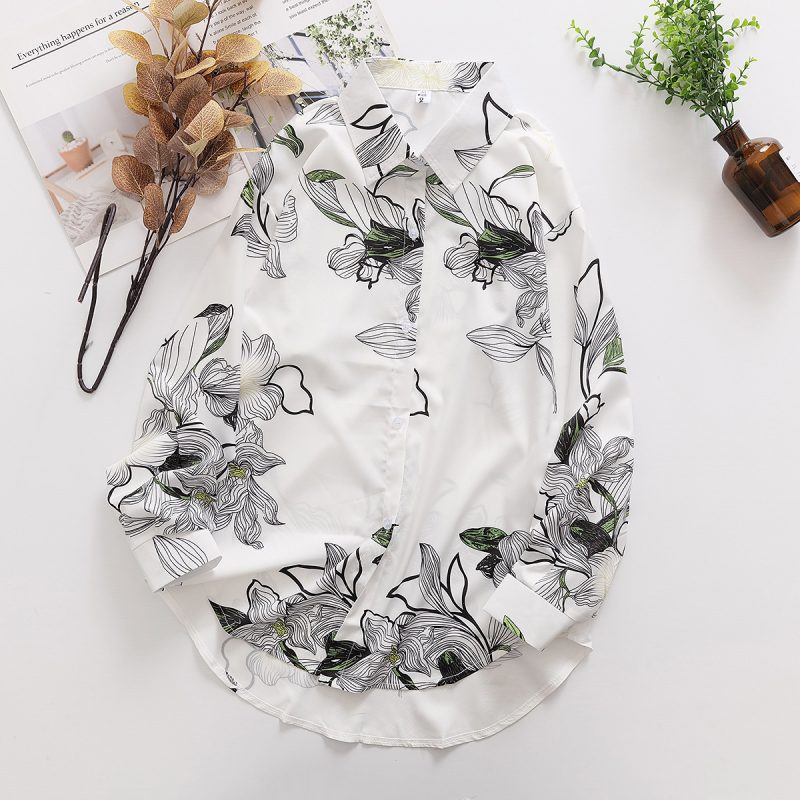 Women's Loose Floral Collared Shirt - Long Sleeves - Image 3