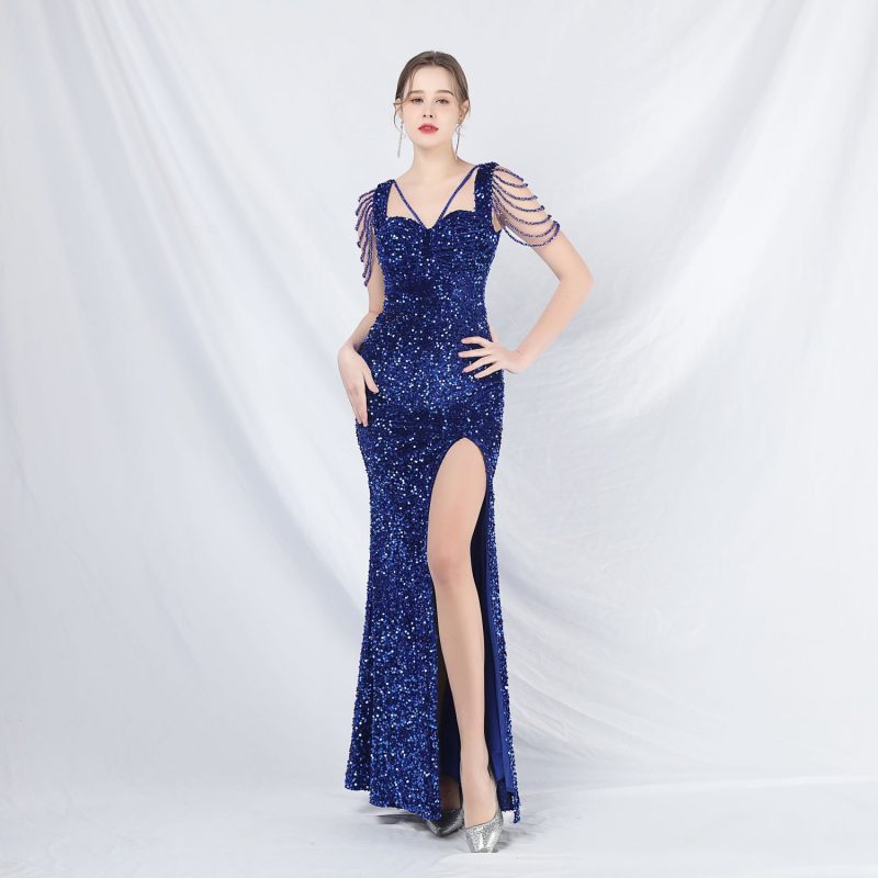Handmade Beaded Velvet & Sequin Evening Dress - Image 3