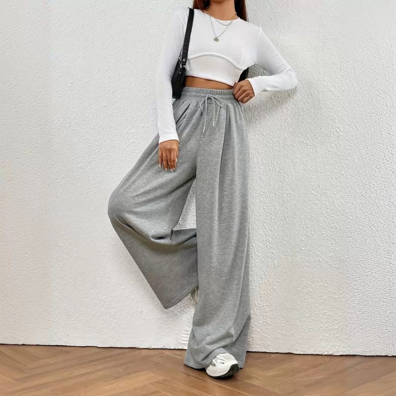 Slimming High-Waist Wide Leg Track Sweatpants - Spring/Autumn Casual - Image 4