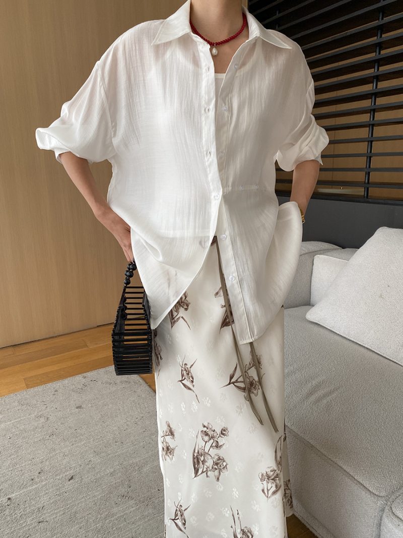 Multi-Layer Button Tencel Texture Oblique Buckle Loose Sun Protection Shirt - Image 2