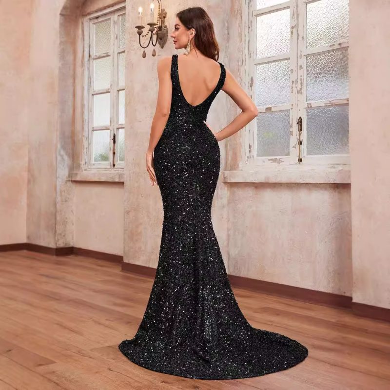 Affordable Luxury Sequined Sleeveless Fishtail Evening Gown for Women - Image 2