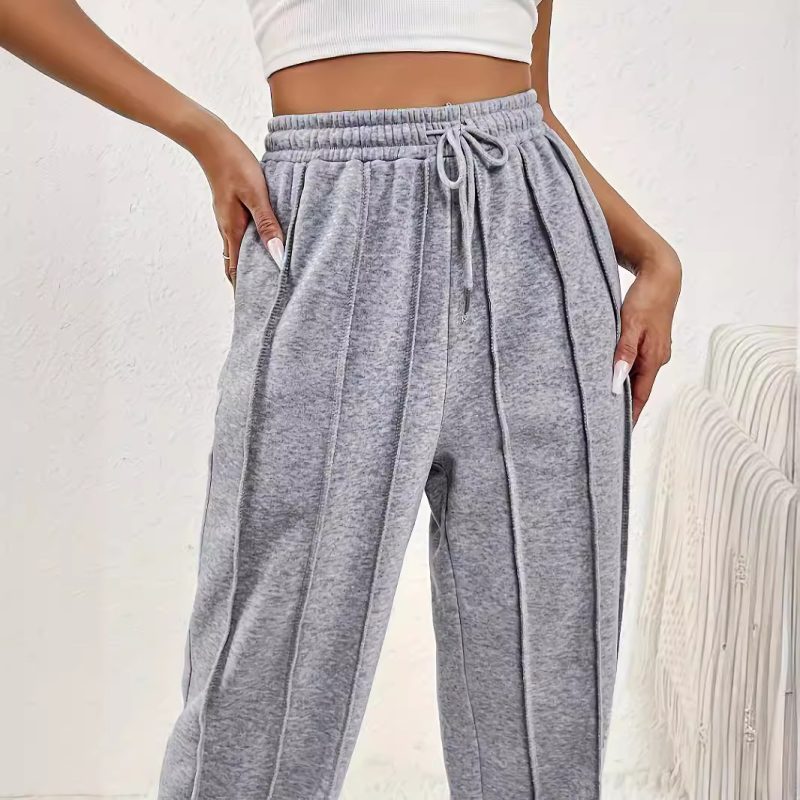 Gray High-Waist Wide Leg Sweatpants - Casual Loose Track Pants for Women - Image 5