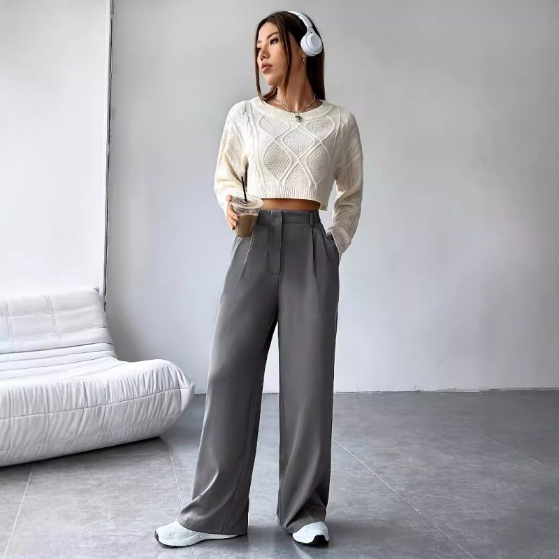 High-Waist Wide Leg Pants for Women - Slimming, Draping Work Trousers - Image 4
