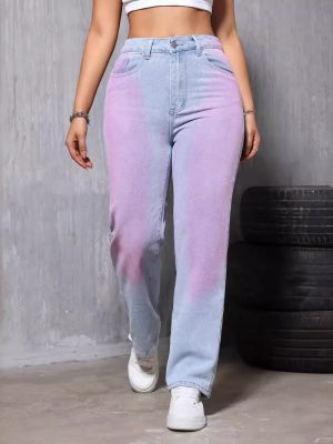 Women’s High Waist Dyed Straight Jeans – Slimming & Casual Fit