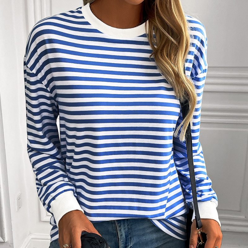 Loose Striped Long Sleeve Crew Neck T-Shirt for Women - Image 4