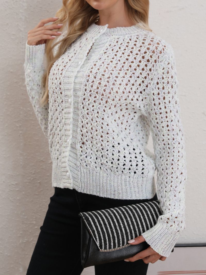 Lightweight Hollow Out Cutout Round Neck Cardigan for Women - Image 3