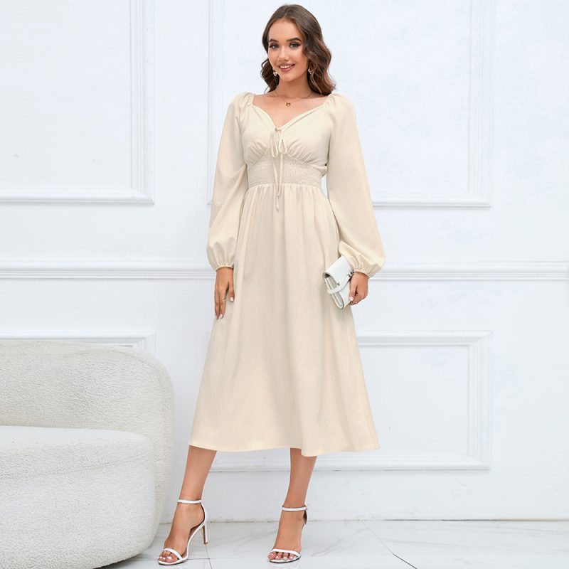 Slim Fit V-Neck Women's Dress - Autumn Winter