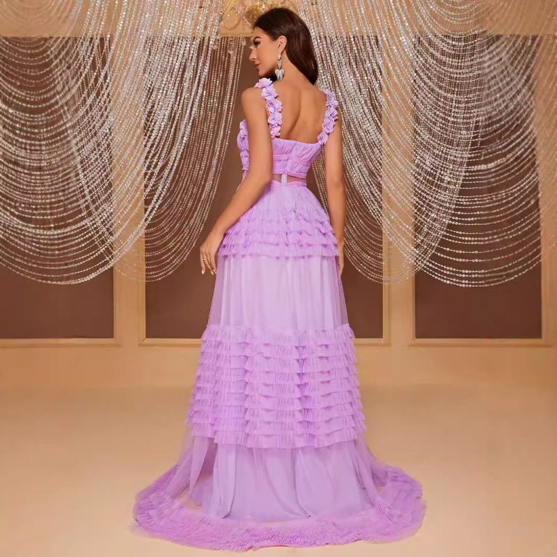Spring Summer Lace Sling Multi-Layered Maxi Dress - Image 2