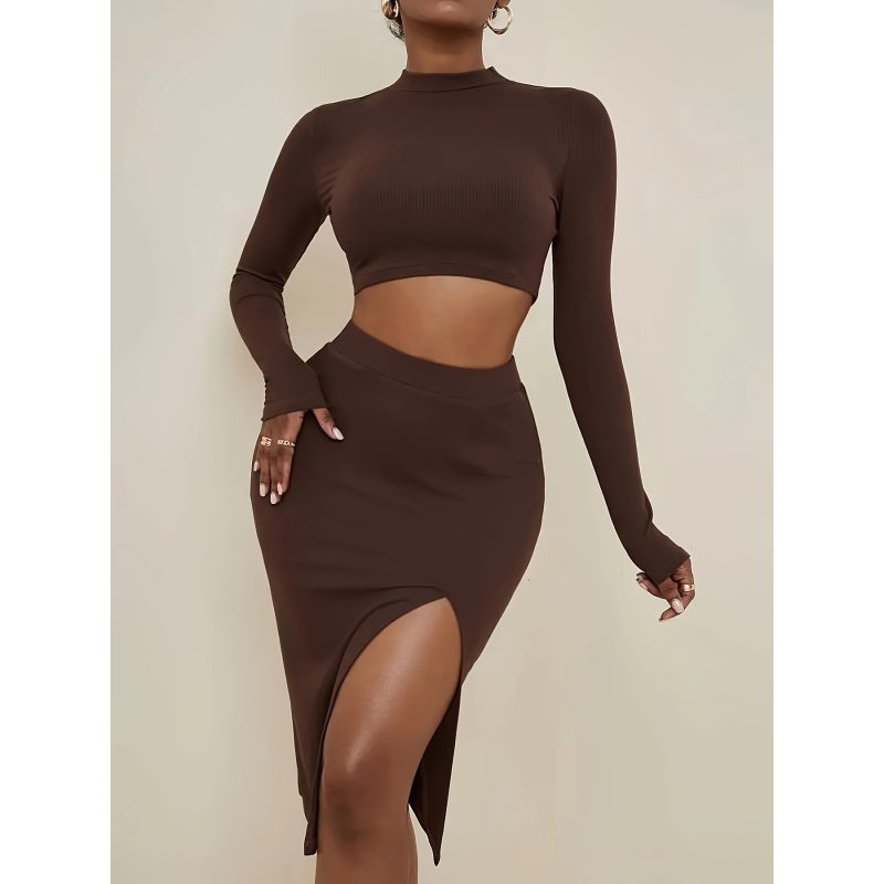 Spring Tight Top & Split Skirt Two-Piece Set