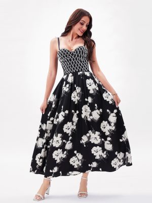 Exquisite Beaded Corset Dress – Floral Large Swing Long Dress