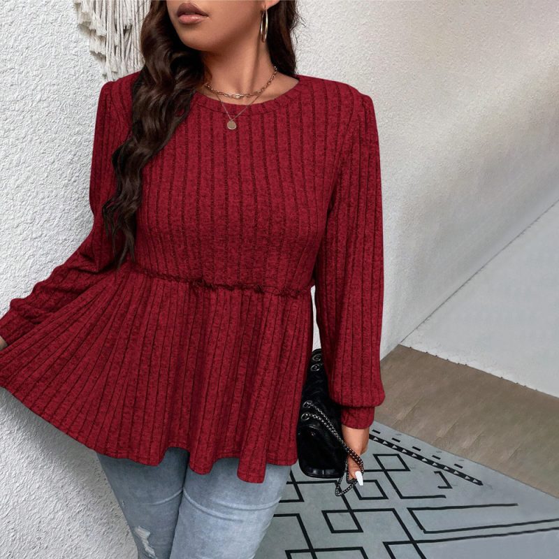 Plus Size Elegant Slimming Wine Red Top - Fall/Winter - Image 3