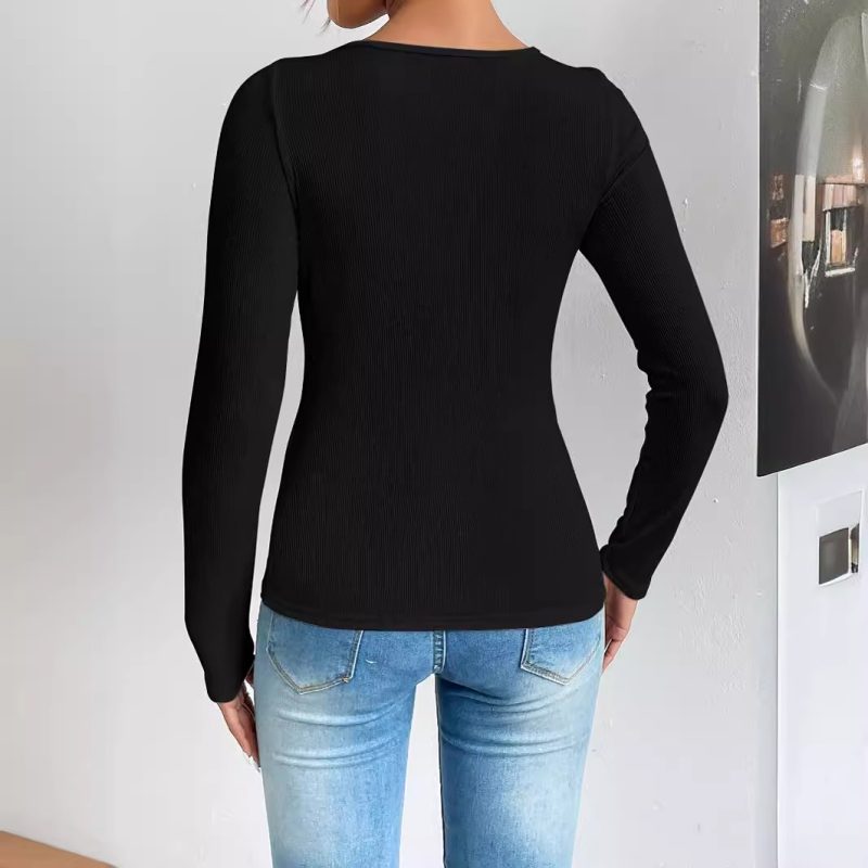Sexy Boat Neck Ribbed Long Sleeve Top for Women - Image 3