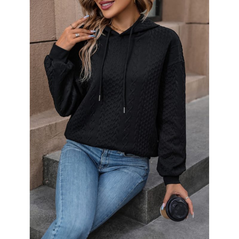 Spring Jacquard Hooded Sweater - Long Sleeve, Solid Color - Image 3