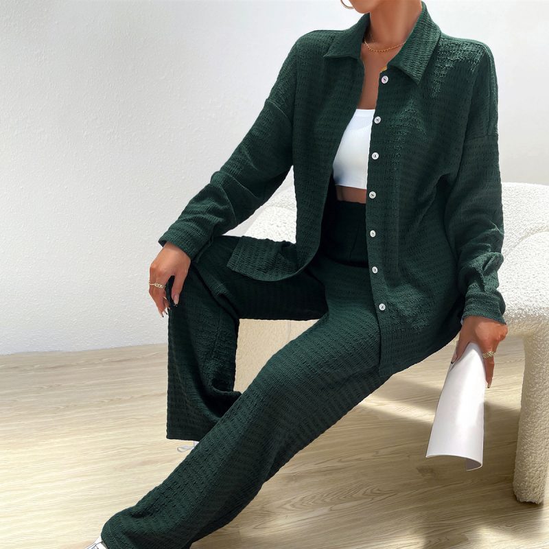 Elegant Autumn Winter Women's Long-Sleeve Shirt & Trousers Set - Image 3