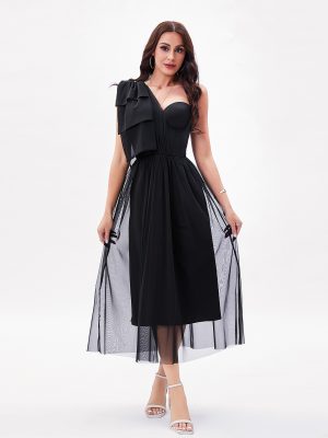 Elegant One-Shoulder Corset Maxi Dress – Fairy Gauze & Large Swing