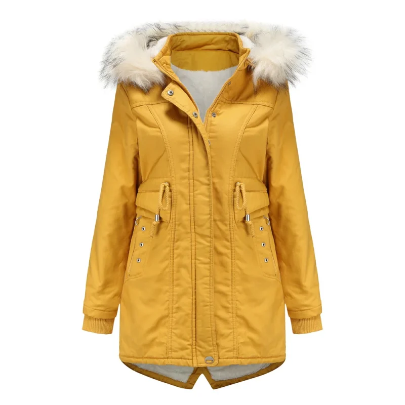 Women's Cotton Coat Winter Clothes Fleece Warm Detachable Hooded Fur Collar - Image 4