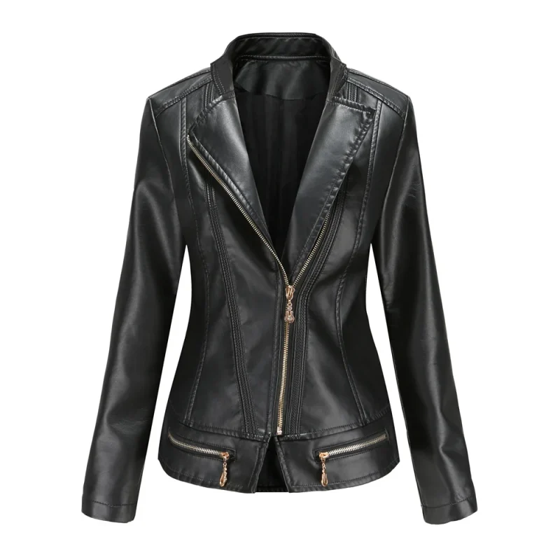 Faux Leather Jackets Zipper Casual Black Red Coats Female - Image 6