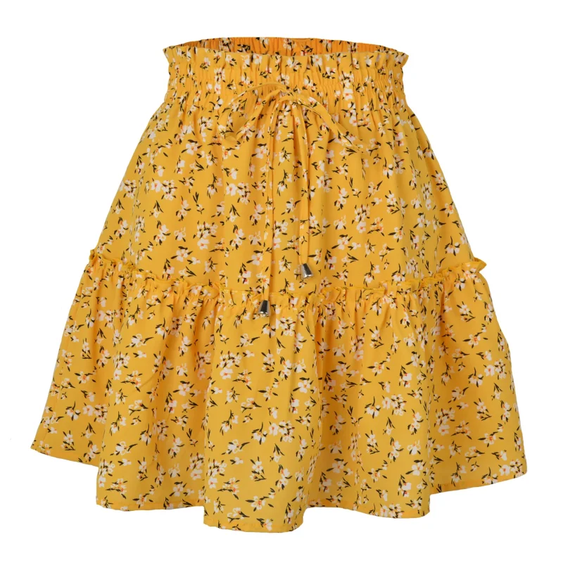 Women's High Waist Floral Print Short Skirt Summer Sexy Ruffles - Image 9