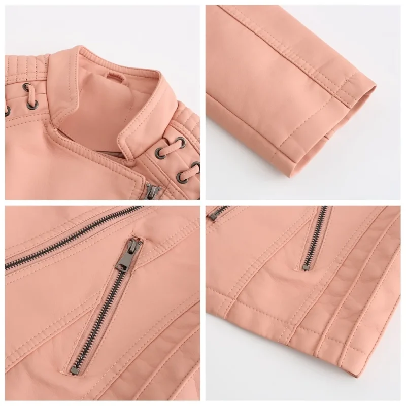 Fashion Moto Biker Short Coats Female Luxury Casual Zipper Outerwears - Image 11