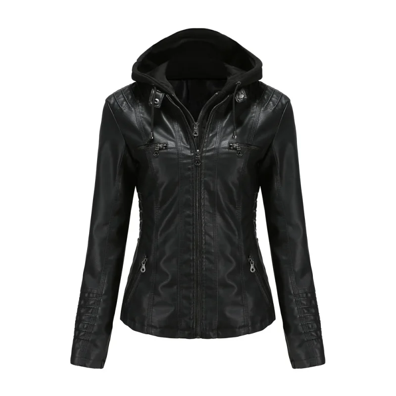 Winter Faux Leather Jackets For Women Fashion Hooded - Image 8