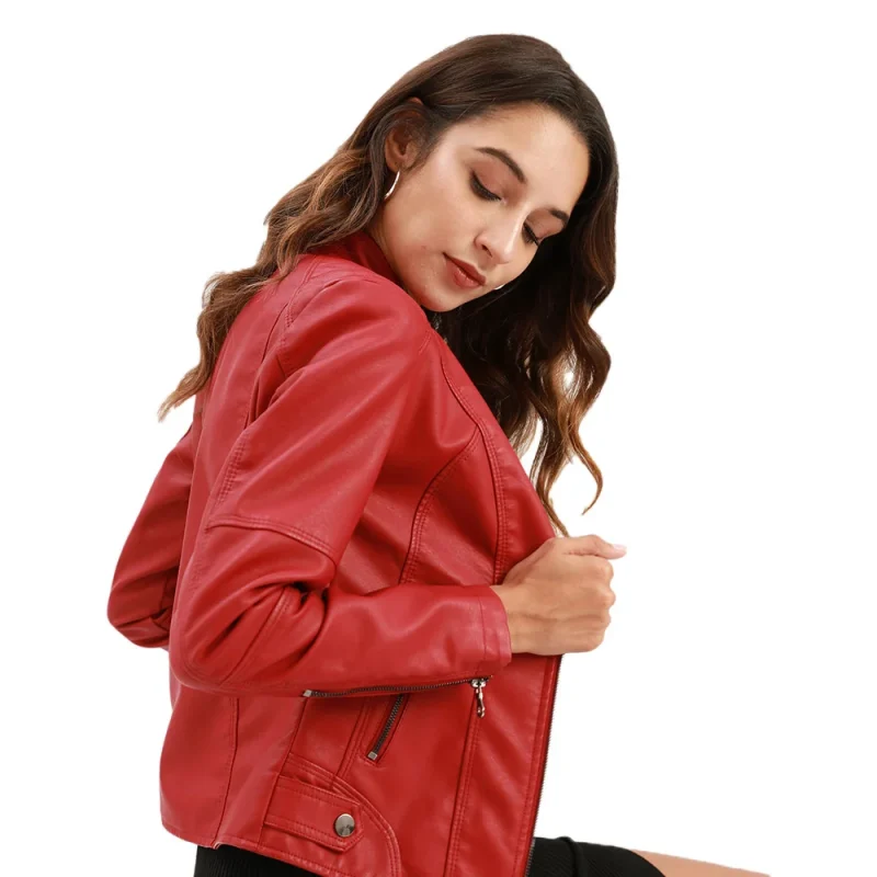 Autumn Faux Leather Jackets Zipper Basic Coat 2024 Moto Biker - Image 3