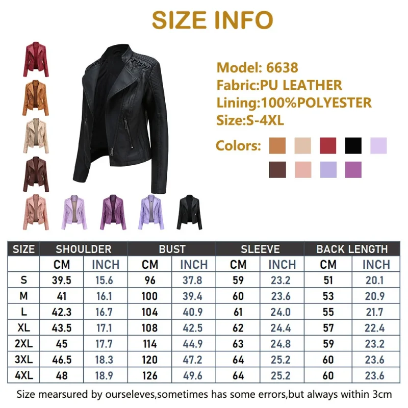 Fashion Moto Biker Short Coats Female Luxury Casual Zipper Outerwears - Image 8