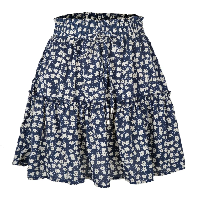 Women's High Waist Floral Print Short Skirt Summer Sexy Ruffles - Image 18